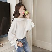 womens casualdaily simple t shirt solid boat neck long sleeve polyeste ...