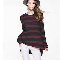 Women\'s Casual/Daily Long Pullover, Striped Round Neck Long Sleeve Acrylic Spring Fall Medium Stretchy