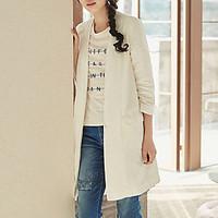 Women\'s Going out Casual/Daily Street chic Spring Fall Blazer, Solid Notch Lapel Long Sleeve Long Cotton Linen