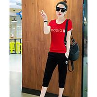 womens casualdaily sports simple active spring t shirt pant suits soli ...