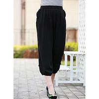 womens mid rise micro elastic chinos pants simple loose wide leg solid