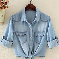 Women\'s Going out Sophisticated Spring Fall Denim Jacket, Solid Notch Lapel Long Sleeve Short Polyester