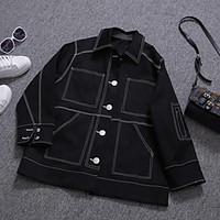 Women\'s Casual/Daily Holiday Simple Street chic Spring Summer Jacket, Solid Shirt Collar Regular Cotton