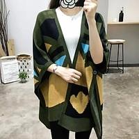 womens casualdaily simple long cloak capes patchwork stand sleeve cott ...