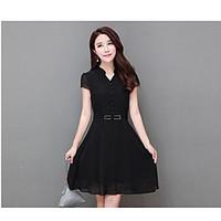 Women\'s Casual/Daily Skater Dress, Solid V Neck Above Knee Short Sleeve Polyester Summer High Rise Inelastic Thin