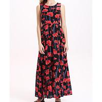 womens casualdaily simple loose dress print v neck maxi sleeveless pol ...