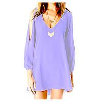 womens casualdaily simple loose dress solid deep v mini long sleeve po ...