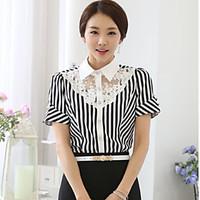 Women\'s Striped Short Sleeve T Shirt Lace OL T Shirt