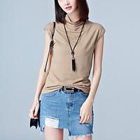 Women\'s Plus Size Casual/Daily Street chic Summer Slim Thin T-shirt Solid Turtleneck Sleeveless Preppy Chic Cotton /Polyester Thin