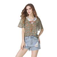 Women\'s Going out Casual/Daily Holiday Sexy Vintage Summer Shirt, Floral Boat Neck ½ Length Sleeve Polyester