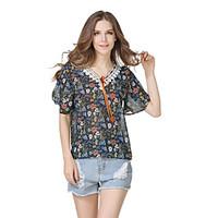 Women\'s Going out Casual/Daily Holiday Sexy Vintage Summer Shirt, Floral Boat Neck ½ Length Sleeve Polyester