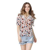 Women\'s Going out Casual/Daily Holiday Sexy Vintage Summer Shirt, Floral Boat Neck ½ Length Sleeve Polyester