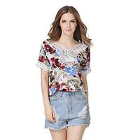 Women\'s Going out Casual/Daily Holiday Vintage Cute Street chic T-shirt, Floral Round Neck Short Sleeve Polyester