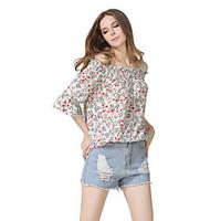 Women\'s Going out Casual/Daily Holiday Sexy Vintage Summer Shirt, Floral Boat Neck ½ Length Sleeve Polyester