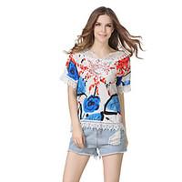 Women\'s Going out Casual/Daily Holiday Vintage Cute Street chic T-shirt, Floral Round Neck Short Sleeve Polyester