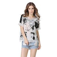 Women\'s Going out Casual/Daily Holiday Vintage Cute Street chic T-shirt, Floral Round Neck Short Sleeve Polyester