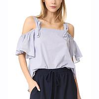 Women\'s Casual/Daily Street chic Summer T-shirt, Striped Strap Short Sleeve Polyester Medium