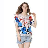 Women\'s Casual/Daily Street chic Summer T-shirt, Print Round Neck Short Sleeve Polyester Medium