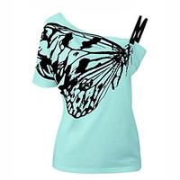 Women\'s Casual/Daily Street chic Summer T-shirt, Solid Round Neck Short Sleeve Cotton Medium