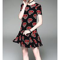 Women\'s Casual/Daily Simple A Line Dress, Print Round Neck Mini Short Sleeve Polyester Summer Mid Rise Inelastic Thin