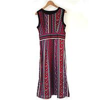 Women\'s Casual/Daily Simple Loose Dress, Print Round Neck Maxi Sleeveless Polyester Summer High Rise Inelastic Thin