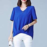 Women\'s Plus Size Casual/Daily Simple Summer Blouse, Solid V Neck Short Sleeve Acrylic Medium
