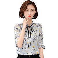 Women\'s V Neck Ruffle Side Plus Size Cute Summer Shirt Floral V Neck Flare Sleeve Chiffon Blouse