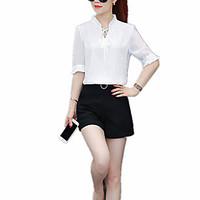 womens solid v neck ruffle side plus size ol summer blouse length slee ...