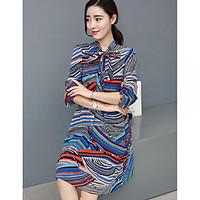 Women\'s Going out Swing Dress, Rainbow Round Neck Knee-length ½ Length Sleeve Others Summer Mid Rise Micro-elastic Thin