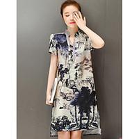 womens casualdaily simple loose dress print round neck knee length sho ...