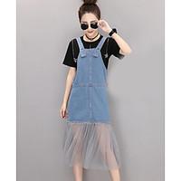 womens casualdaily simple denim dress solid strap above knee sleeveles ...