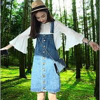 womens going out holiday cute denim dress solid strap above knee sleev ...