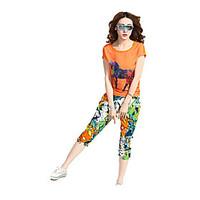 womens casualdaily simple street chic summer t shirt pant suits print  ...