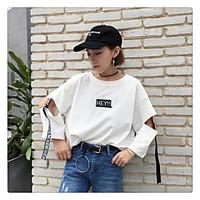 Women\'s Casual/Daily Simple Spring Summer T-shirt, Patchwork Letter Round Neck Short Sleeve Cotton Thin