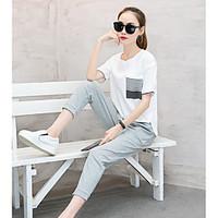 womens work simple spring blazer pant suits solid round neck short sle ...