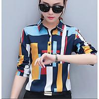 womens casualdaily simple spring shirt striped stand long sleeve cotto ...