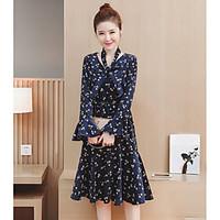 Women\'s Going out Holiday Vintage Cute A Line Dress, Floral V Neck Midi Long Sleeve Others Spring Fall Mid Rise Micro-elastic Medium