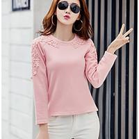 womens going out casualdaily simple t shirt solid round neck long slee ...