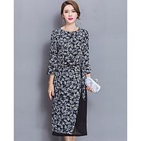 Women\'s Party Vintage Sophisticated Sheath Dress, Print Round Neck Midi ½ Length Sleeve Others Spring Fall High Rise Inelastic Medium