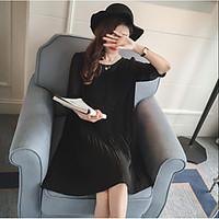 womens casualdaily loose little black dress solid round neck above kne ...