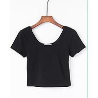 womens going out simple t shirt solid strapless short sleeve cotton