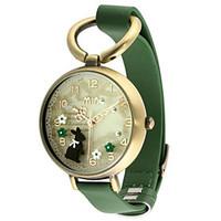 Women\'s Fashion Watch Quartz Leather Band Black Green