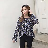 womens going out cute blouse floral round neck long sleeve polyester