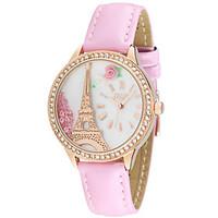 Women\'s Fashion Watch Quartz Leather Band White Gold Pink