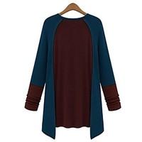 womens casualdaily simple t shirt color block round neck long sleeve c ...