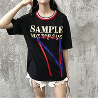 womens casualdaily simple t shirt letter round neck length sleeve cott ...