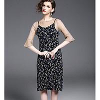 Women\'s Going out Casual/Daily Sexy Simple Spring Blouse Dress Suits, Print V Neck Sleeveless Micro-elastic