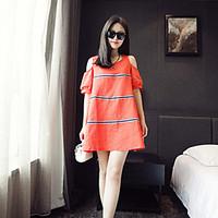 Women\'s Going out Casual/Daily Beach Loose Dress, Striped Round Neck Above Knee Short Sleeve Other Summer Mid Rise Micro-elastic Medium