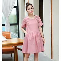Women\'s Casual/Daily Loose Dress, Solid Round Neck Mini ½ Length Sleeve Others Summer Mid Rise Inelastic Medium