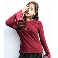 womens going out simple polo solid round neck long sleeve cotton
